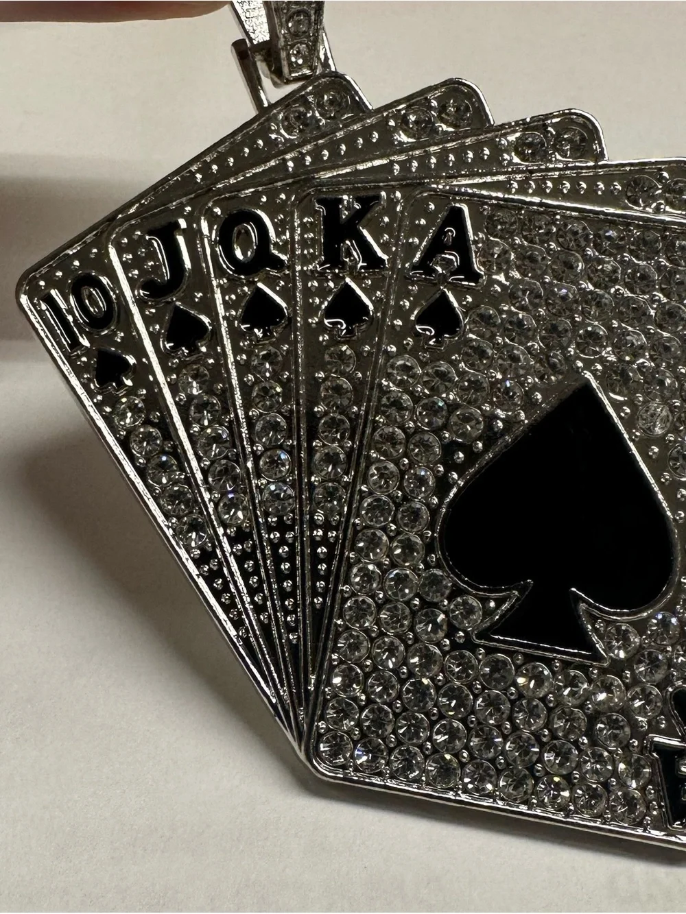Silver Crystal Poker Cards Pendant - Men Accessories